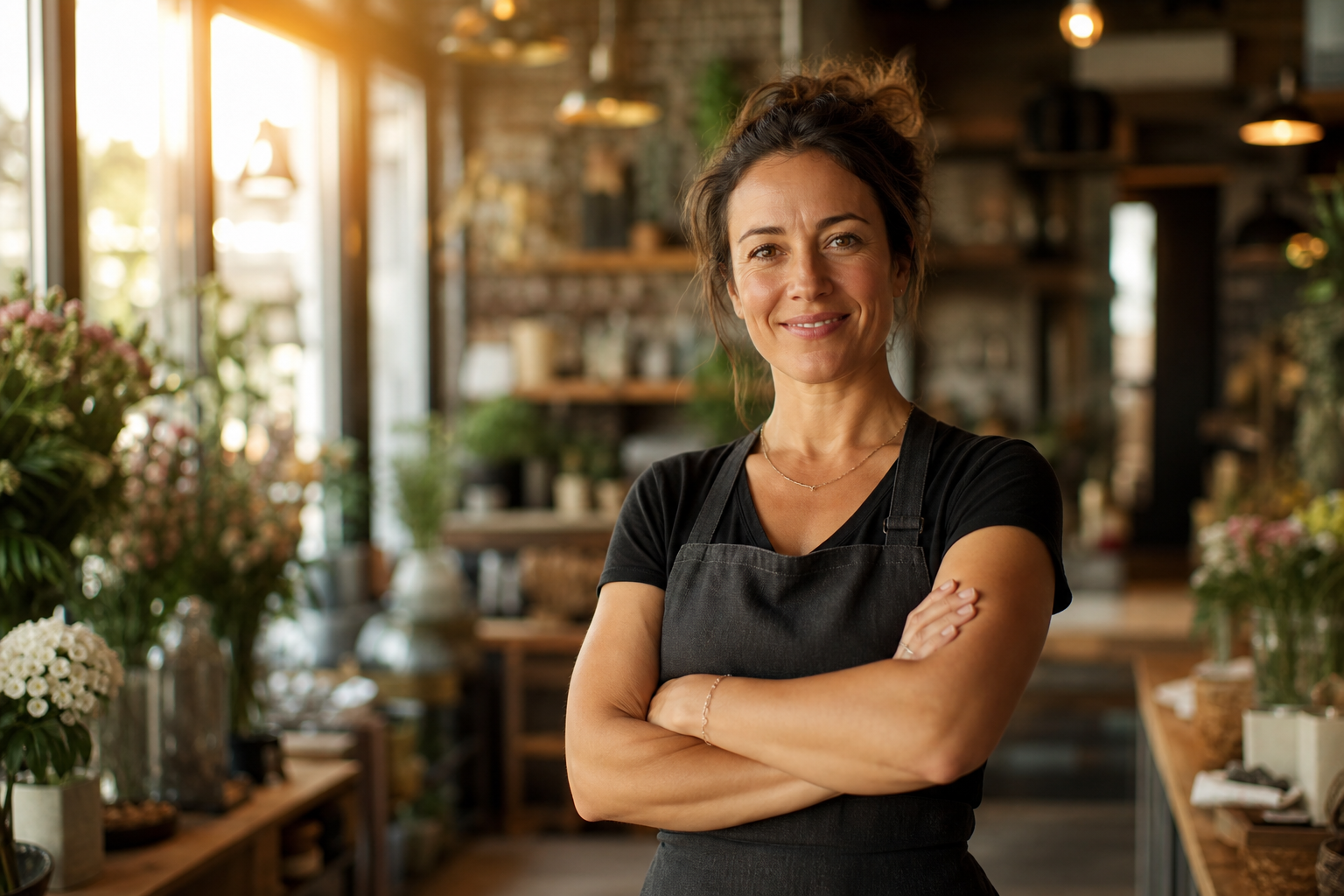 An independent shop owner standing in her storefront