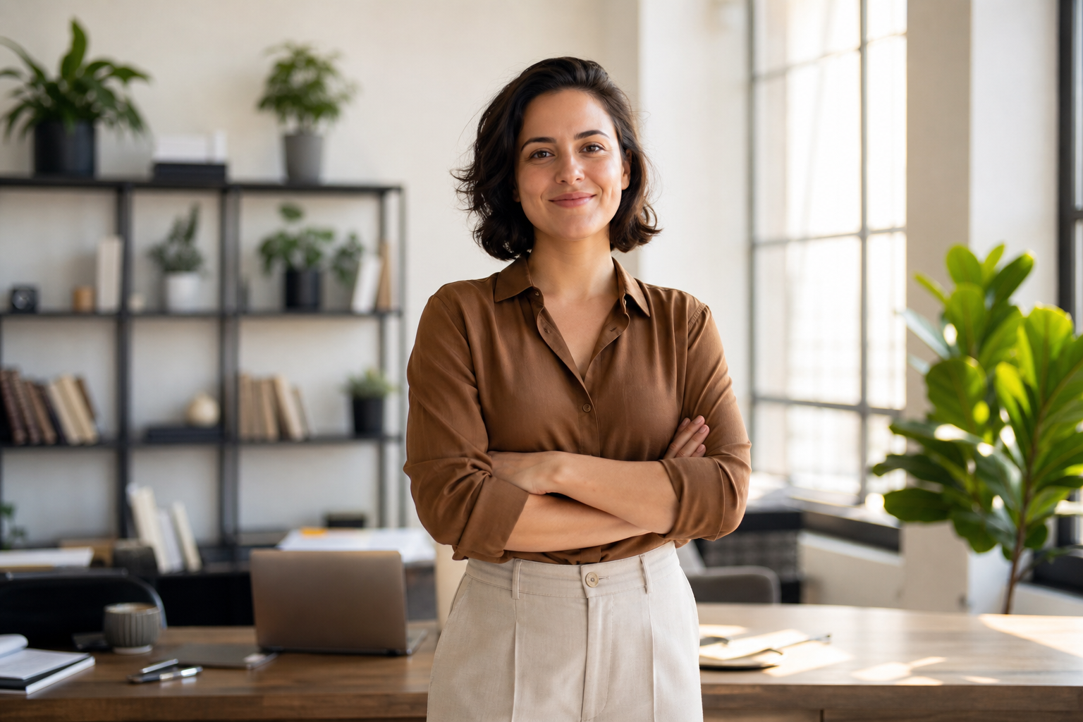 A business owner standing in her office