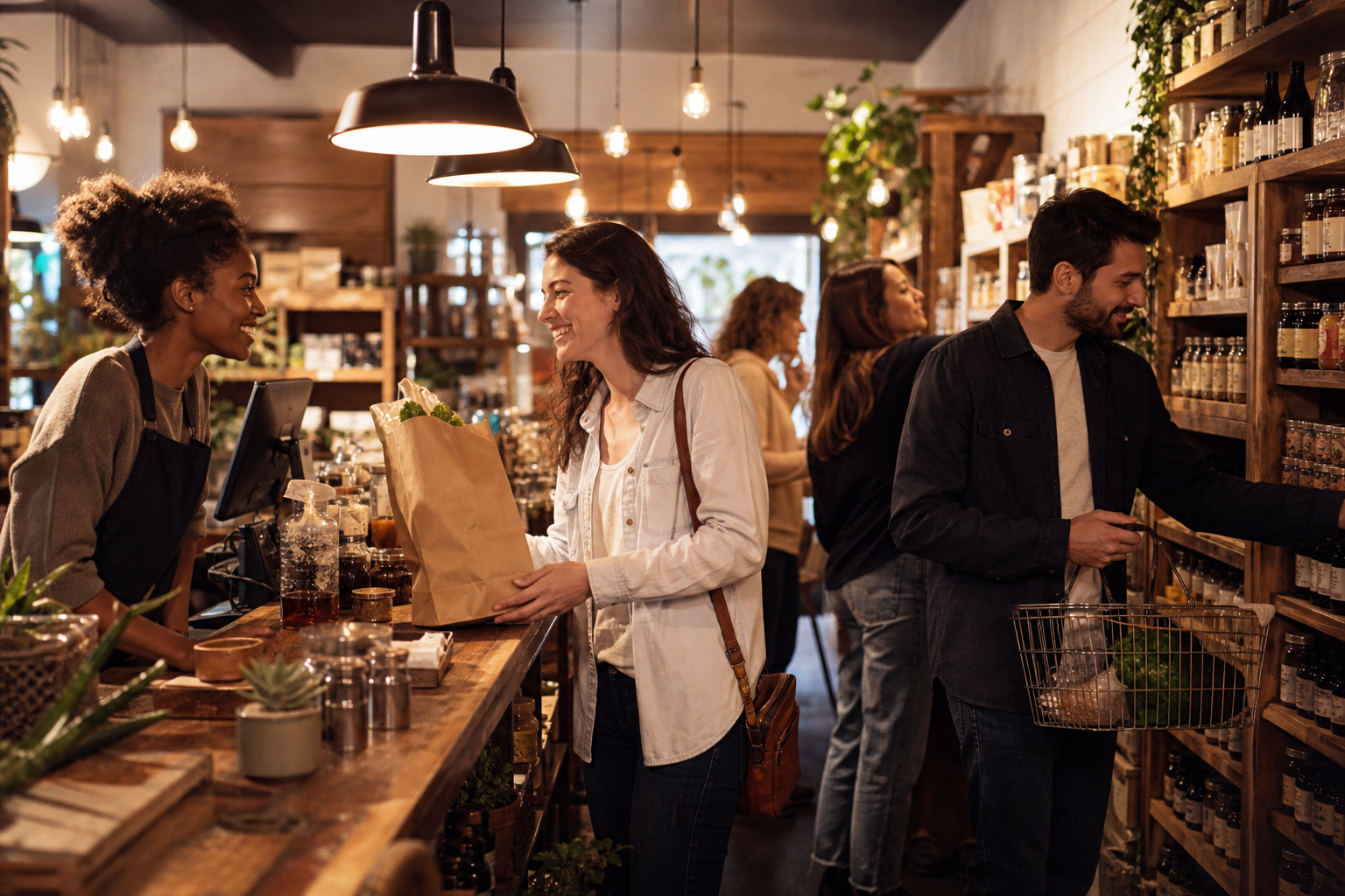 Customers being served at a busy independent store